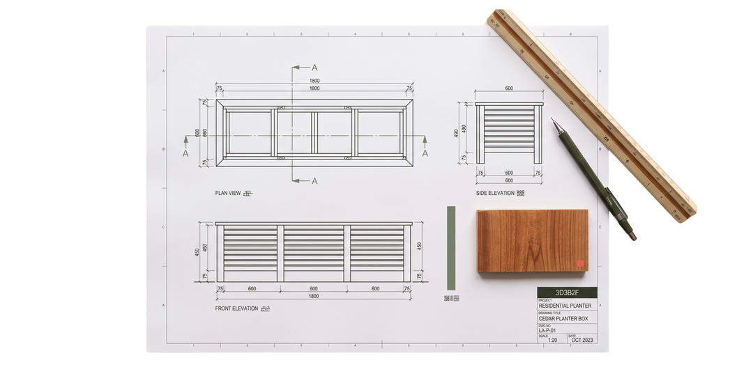 AutoCAD specification drawing for a LifeSpace cedar garden planter